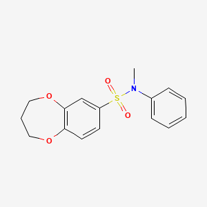 molecular formula C16H17NO4S B2959228 N-methyl-N-phenyl-3,4-dihydro-2H-benzo[b][1,4]dioxepine-7-sulfonamide CAS No. 942006-92-0