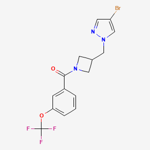 molecular formula C15H13BrF3N3O2 B2959231 4-bromo-1-({1-[3-(trifluoromethoxy)benzoyl]azetidin-3-yl}methyl)-1H-pyrazole CAS No. 2415631-49-9
