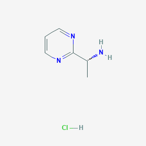 molecular formula C6H10ClN3 B2959233 (1R)-1-嘧啶-2-乙胺；盐酸盐 CAS No. 2387560-79-2