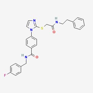 molecular formula C27H25FN4O2S B2959241 N-(4-fluorobenzyl)-4-(2-((2-oxo-2-(phenethylamino)ethyl)thio)-1H-imidazol-1-yl)benzamide CAS No. 1207013-53-3