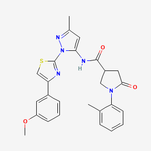 molecular formula C26H25N5O3S B2959247 N-(1-(4-(3-甲氧基苯基)噻唑-2-基)-3-甲基-1H-吡唑-5-基)-5-氧代-1-(邻甲苯基)吡咯烷-3-甲酰胺 CAS No. 1019095-42-1