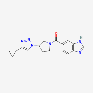 molecular formula C17H18N6O B2959262 (1H-benzo[d]imidazol-5-yl)(3-(4-cyclopropyl-1H-1,2,3-triazol-1-yl)pyrrolidin-1-yl)methanone CAS No. 2034302-77-5