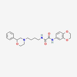 molecular formula C24H29N3O5 B2959266 N1-(2,3-dihydrobenzo[b][1,4]dioxin-6-yl)-N2-(4-(2-phenylmorpholino)butyl)oxalamide CAS No. 954085-38-2