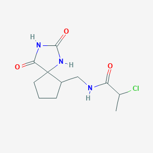 molecular formula C11H16ClN3O3 B2959278 2-Chloro-N-[(2,4-dioxo-1,3-diazaspiro[4.4]nonan-9-yl)methyl]propanamide CAS No. 2411256-88-5