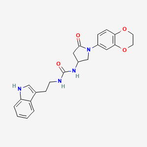 molecular formula C23H24N4O4 B2959283 1-(2-(1H-indol-3-yl)ethyl)-3-(1-(2,3-dihydrobenzo[b][1,4]dioxin-6-yl)-5-oxopyrrolidin-3-yl)urea CAS No. 891114-41-3