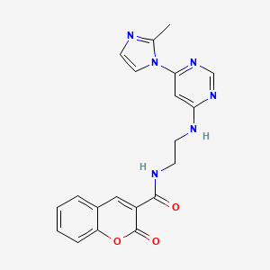 molecular formula C20H18N6O3 B2959285 N-(2-((6-(2-methyl-1H-imidazol-1-yl)pyrimidin-4-yl)amino)ethyl)-2-oxo-2H-chromene-3-carboxamide CAS No. 1170939-46-4