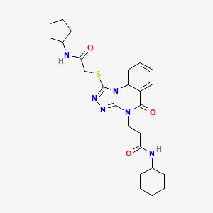 molecular formula C25H32N6O3S B2959288 N-cyclohexyl-3-[1-{[2-(cyclopentylamino)-2-oxoethyl]thio}-5-oxo[1,2,4]triazolo[4,3-a]quinazolin-4(5H)-yl]propanamide CAS No. 1113106-58-3