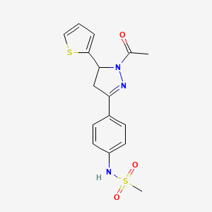 molecular formula C16H17N3O3S2 B2959289 N-(4-(1-acetyl-5-(thiophen-2-yl)-4,5-dihydro-1H-pyrazol-3-yl)phenyl)methanesulfonamide CAS No. 851718-26-8