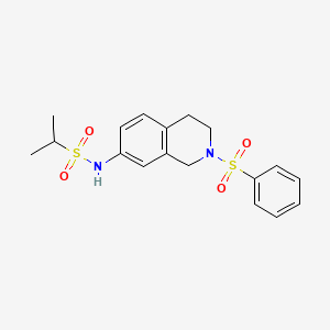 molecular formula C18H22N2O4S2 B2959290 N-(2-(phenylsulfonyl)-1,2,3,4-tetrahydroisoquinolin-7-yl)propane-2-sulfonamide CAS No. 954635-57-5