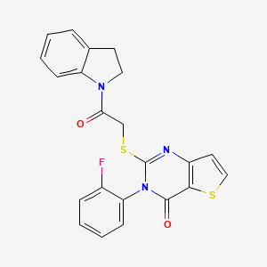molecular formula C22H16FN3O2S2 B2959295 2-{[2-(2,3-二氢-1H-吲哚-1-基)-2-氧代乙基]硫代}-3-(2-氟苯基)噻吩并[3,2-d]嘧啶-4(3H)-酮 CAS No. 1260945-99-0