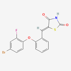 molecular formula C16H9BrFNO3S B2959300 (5Z)-5-{[2-(4-bromo-2-fluorophenoxy)phenyl]methylidene}-1,3-thiazolidine-2,4-dione CAS No. 917602-20-1