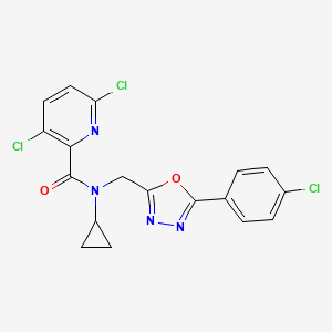 molecular formula C18H13Cl3N4O2 B2959309 3,6-dichloro-N-{[5-(4-chlorophenyl)-1,3,4-oxadiazol-2-yl]methyl}-N-cyclopropylpyridine-2-carboxamide CAS No. 1259167-35-5