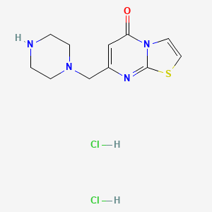 molecular formula C11H16Cl2N4OS B2959326 7-(piperazin-1-ylmethyl)-5H-[1,3]thiazolo[3,2-a]pyrimidin-5-one dihydrochloride CAS No. 1177276-52-6