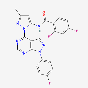 molecular formula C22H14F3N7O B2959336 2,4-difluoro-N-(1-(1-(4-fluorophenyl)-1H-pyrazolo[3,4-d]pyrimidin-4-yl)-3-methyl-1H-pyrazol-5-yl)benzamide CAS No. 1007085-76-8
