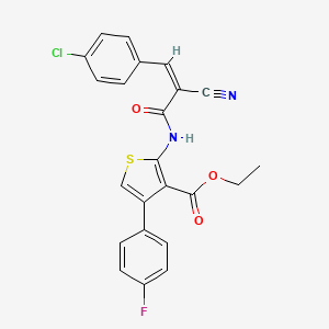 molecular formula C23H16ClFN2O3S B2959345 Ethyl 2-[[(Z)-3-(4-chlorophenyl)-2-cyanoprop-2-enoyl]amino]-4-(4-fluorophenyl)thiophene-3-carboxylate CAS No. 374549-25-4