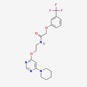 molecular formula C20H23F3N4O3 B2959360 N-(2-((6-(piperidin-1-yl)pyrimidin-4-yl)oxy)ethyl)-2-(3-(trifluoromethyl)phenoxy)acetamide CAS No. 1171487-23-2