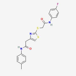 molecular formula C20H18FN3O2S2 B2959374 N-(4-氟苯基)-2-((4-(2-氧代-2-(对甲苯胺基)乙基)噻唑-2-基)硫代)乙酰胺 CAS No. 942001-09-4
