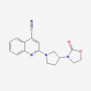 molecular formula C17H16N4O2 B2959378 2-[3-(2-Oxo-1,3-oxazolidin-3-yl)pyrrolidin-1-yl]quinoline-4-carbonitrile CAS No. 2380067-87-6