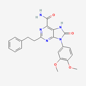 molecular formula C22H21N5O4 B2959379 9-(3,4-dimethoxyphenyl)-8-oxo-2-phenethyl-8,9-dihydro-7H-purine-6-carboxamide CAS No. 898422-59-8