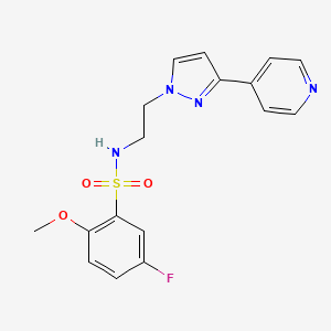molecular formula C17H17FN4O3S B2959380 5-氟-2-甲氧基-N-(2-(3-(吡啶-4-基)-1H-吡唑-1-基)乙基)苯磺酰胺 CAS No. 1448065-02-8