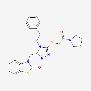 molecular formula C24H25N5O2S2 B2959381 3-((5-((2-oxo-2-(pyrrolidin-1-yl)ethyl)thio)-4-phenethyl-4H-1,2,4-triazol-3-yl)methyl)benzo[d]thiazol-2(3H)-one CAS No. 847402-50-0