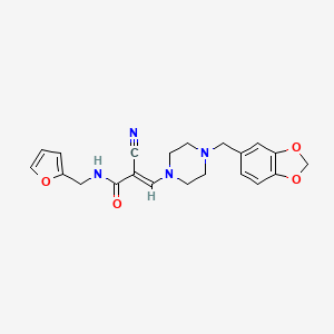 molecular formula C21H22N4O4 B2959395 (E)-3-(4-(benzo[d][1,3]dioxol-5-ylmethyl)piperazin-1-yl)-2-cyano-N-(furan-2-ylmethyl)acrylamide CAS No. 885181-44-2