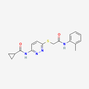 molecular formula C17H18N4O2S B2959398 N-(6-((2-oxo-2-(o-tolylamino)ethyl)thio)pyridazin-3-yl)cyclopropanecarboxamide CAS No. 1021090-71-0