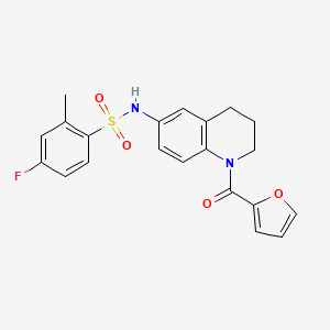molecular formula C21H19FN2O4S B2959399 4-fluoro-N-[1-(2-furoyl)-1,2,3,4-tetrahydroquinolin-6-yl]-2-methylbenzenesulfonamide CAS No. 946258-31-7