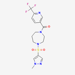 molecular formula C16H18F3N5O3S B2959405 (4-((1-methyl-1H-pyrazol-4-yl)sulfonyl)-1,4-diazepan-1-yl)(6-(trifluoromethyl)pyridin-3-yl)methanone CAS No. 2034544-17-5