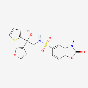 molecular formula C18H16N2O6S2 B2959413 N-(2-(呋喃-3-基)-2-羟基-2-(噻吩-2-基)乙基)-3-甲基-2-氧代-2,3-二氢苯并[d]恶唑-5-磺酰胺 CAS No. 2034336-42-8