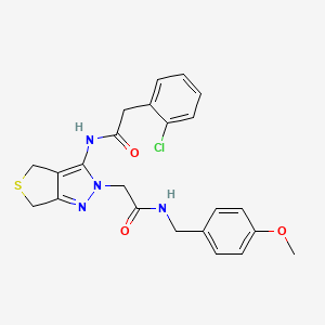 molecular formula C23H23ClN4O3S B2959446 2-(2-chlorophenyl)-N-(2-(2-((4-methoxybenzyl)amino)-2-oxoethyl)-4,6-dihydro-2H-thieno[3,4-c]pyrazol-3-yl)acetamide CAS No. 1105249-95-3