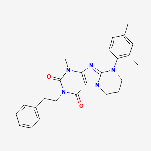 molecular formula C25H27N5O2 B2959447 9-(2,4-二甲苯基)-1-甲基-3-苯乙基-6,7,8,9-四氢嘧啶并[2,1-f]嘌呤-2,4(1H,3H)-二酮 CAS No. 922453-99-4