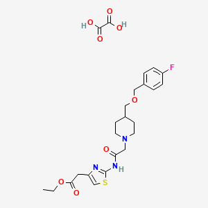 molecular formula C24H30FN3O8S B2959450 草酸乙酯 2-(2-(2-(4-(((4-氟苄基)氧基)甲基)哌啶-1-基)乙酰氨基)噻唑-4-基)乙酸酯 CAS No. 1396872-20-0