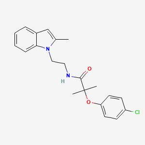 molecular formula C21H23ClN2O2 B2959458 2-(4-chlorophenoxy)-2-methyl-N-(2-(2-methyl-1H-indol-1-yl)ethyl)propanamide CAS No. 689265-14-3
