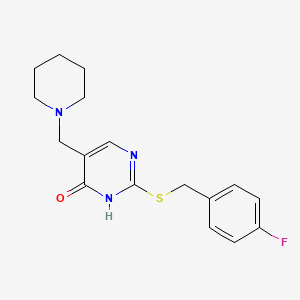 molecular formula C17H20FN3OS B2959462 2-{[(4-Fluorophenyl)methyl]sulfanyl}-5-(piperidin-1-ylmethyl)-1,4-dihydropyrimidin-4-one CAS No. 1221715-38-3