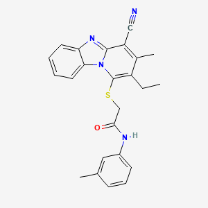 molecular formula C24H22N4OS B2959463 2-(4-氰基-2-乙基-3-甲基吡啶并[1,2-a]苯并咪唑-1-基)硫代-N-(3-甲基苯基)乙酰胺 CAS No. 879919-73-0