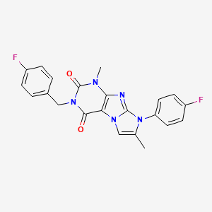 molecular formula C22H17F2N5O2 B2959472 3-(4-fluorobenzyl)-8-(4-fluorophenyl)-1,7-dimethyl-1H-imidazo[2,1-f]purine-2,4(3H,8H)-dione CAS No. 877644-18-3