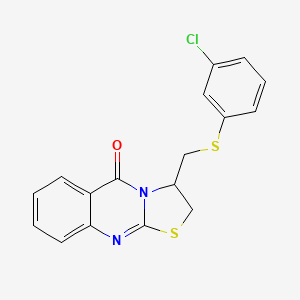 molecular formula C17H13ClN2OS2 B2959516 3-{[(3-chlorophenyl)sulfanyl]methyl}-2,3-dihydro-5H-[1,3]thiazolo[2,3-b]quinazolin-5-one CAS No. 477860-20-1