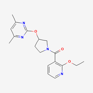 molecular formula C18H22N4O3 B2959543 (3-((4,6-二甲基嘧啶-2-基)氧基)吡咯烷-1-基)(2-乙氧基吡啶-3-基)甲甲酮 CAS No. 2034252-37-2