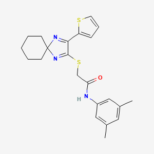 molecular formula C22H25N3OS2 B2959547 N-(3,5-dimethylphenyl)-2-((3-(thiophen-2-yl)-1,4-diazaspiro[4.5]deca-1,3-dien-2-yl)thio)acetamide CAS No. 1223953-91-0