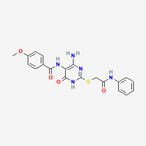 molecular formula C20H19N5O4S B2959624 N-(4-amino-6-oxo-2-((2-oxo-2-(phenylamino)ethyl)thio)-1,6-dihydropyrimidin-5-yl)-4-methoxybenzamide CAS No. 888416-98-6