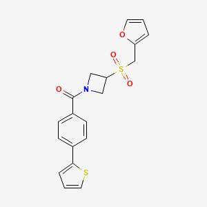 molecular formula C19H17NO4S2 B2959631 (3-((Furan-2-ylmethyl)sulfonyl)azetidin-1-yl)(4-(thiophen-2-yl)phenyl)methanone CAS No. 1705790-18-6