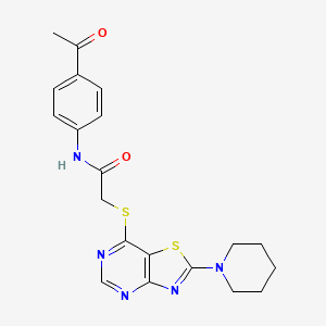 molecular formula C20H21N5O2S2 B2959644 N-(4-乙酰苯基)-2-((2-(哌啶-1-基)噻唑并[4,5-d]嘧啶-7-基)硫代)乙酰胺 CAS No. 1359473-75-8