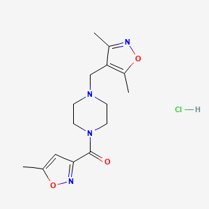 molecular formula C15H21ClN4O3 B2959648 (4-((3,5-Dimethylisoxazol-4-yl)methyl)piperazin-1-yl)(5-methylisoxazol-3-yl)methanone hydrochloride CAS No. 1351617-92-9