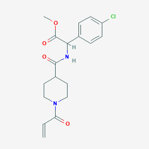 molecular formula C18H21ClN2O4 B2959657 Methyl 2-(4-chlorophenyl)-2-[(1-prop-2-enoylpiperidine-4-carbonyl)amino]acetate CAS No. 2361670-34-8