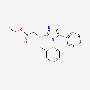 molecular formula C20H20N2O2S B2959660 2-((5-苯基-1-(邻甲苯基)-1H-咪唑-2-基)硫代)乙酸乙酯 CAS No. 1207043-15-9