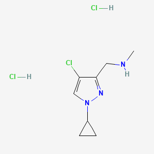 molecular formula C8H14Cl3N3 B2959672 1-(4-氯-1-环丙基吡唑-3-基)-N-甲基甲胺；二盐酸盐 CAS No. 2514952-98-6