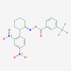 molecular formula C20H16F3N3O6 B2959673 [(1E)-2-(2,4-dinitrophenyl)cyclohexylidene]amino 3-(trifluoromethyl)benzoate CAS No. 383147-16-8