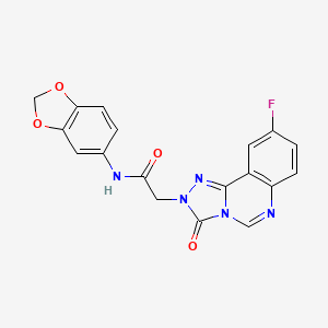molecular formula C18H12FN5O4 B2959675 N-1,3-苯并二氧杂环-5-基-2-(9-氟-3-氧代[1,2,4]三唑并[4,3-c]喹喔啉-2(3H)-基)乙酰胺 CAS No. 1286697-44-6