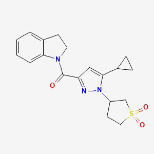 molecular formula C19H21N3O3S B2959676 (5-cyclopropyl-1-(1,1-dioxidotetrahydrothiophen-3-yl)-1H-pyrazol-3-yl)(indolin-1-yl)methanone CAS No. 1019096-45-7
